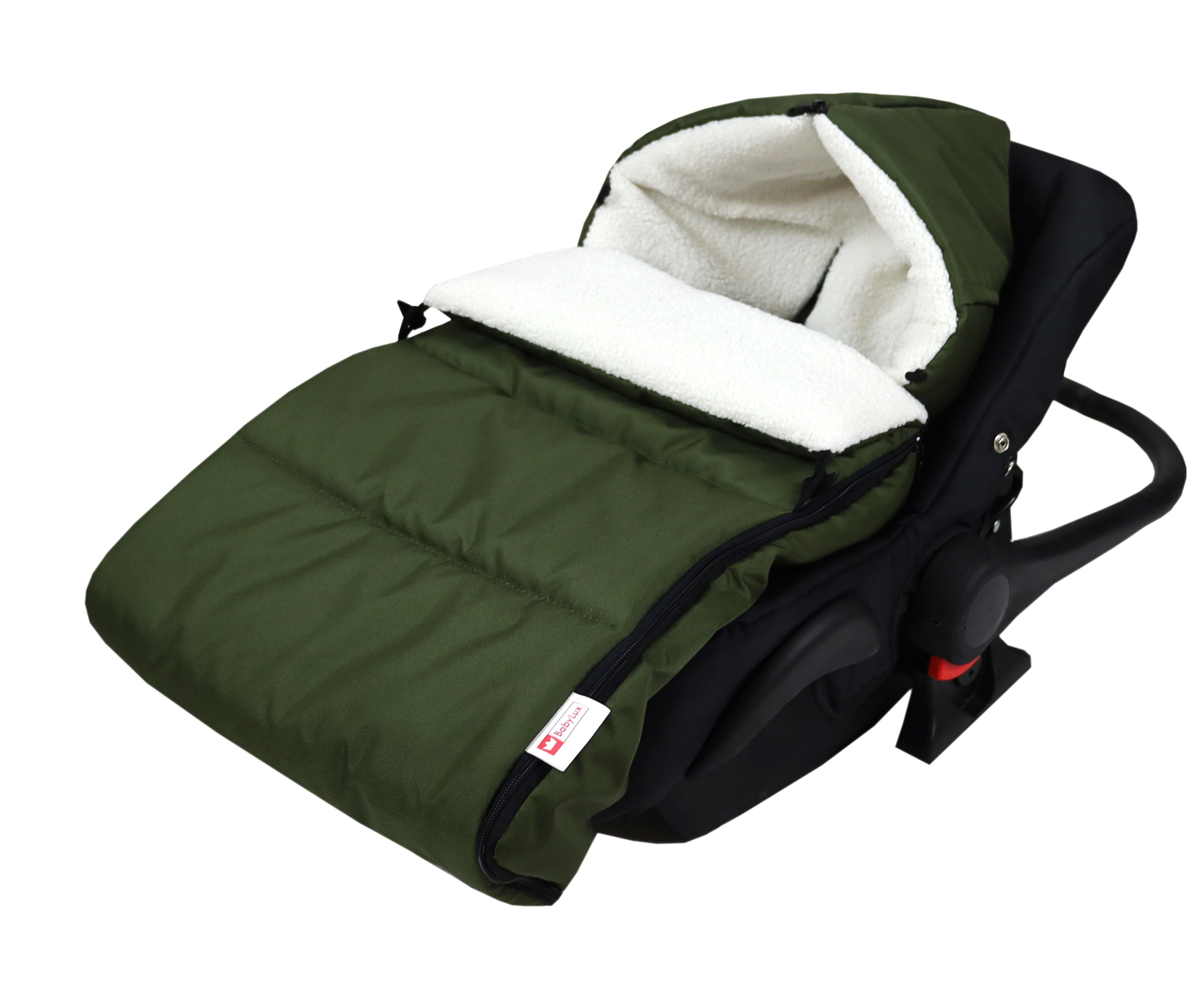 BABYLUX Bouclé Fußsack Kinderwagen 90cm Winter Schlafsack für Buggy, Babyschale BF3 Grün + Boucle Ecru