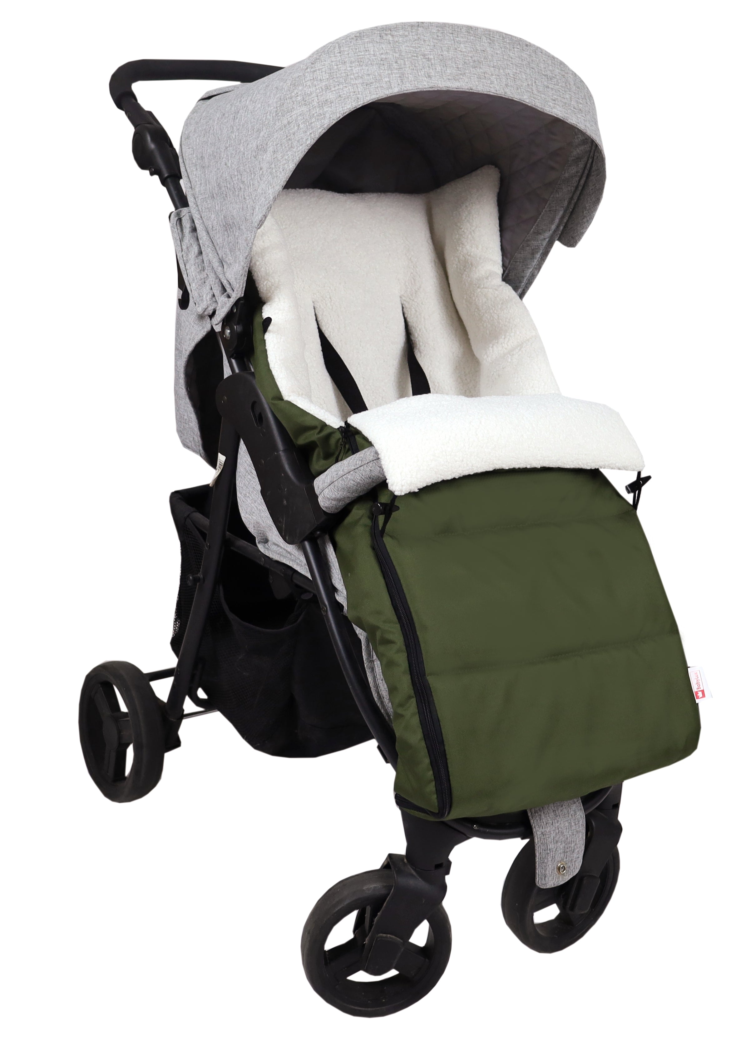 BABYLUX Bouclé Fußsack Kinderwagen 90cm Winter Schlafsack für Buggy, Babyschale BF3 Grün + Boucle Ecru