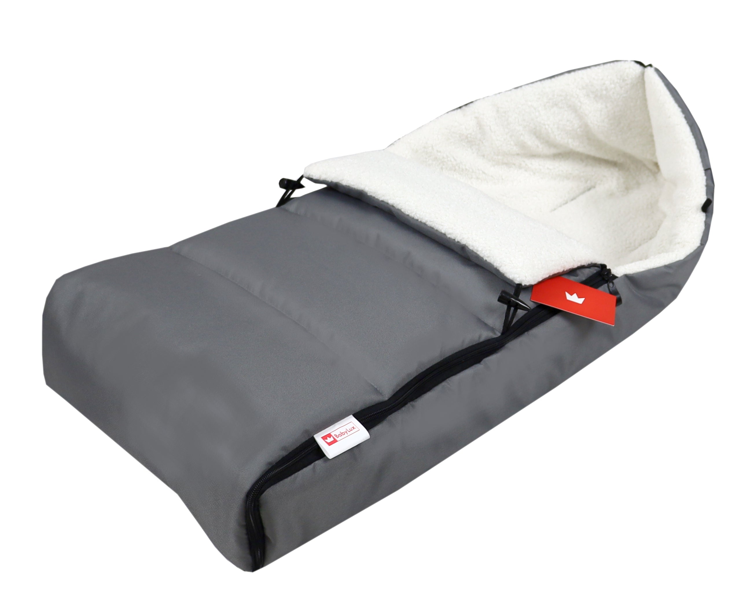 BABYLUX Bouclé Fußsack Kinderwagen 90cm Winter Schlafsack für Buggy, Babyschale BF4 Grau + Boucle Ecru