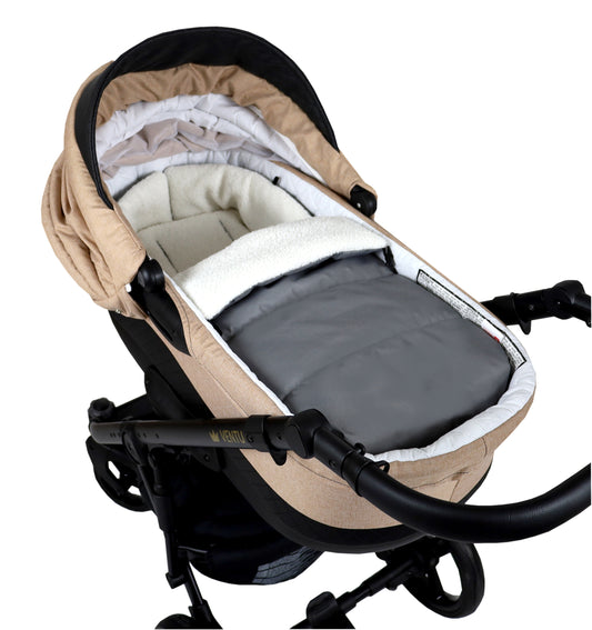 BABYLUX Bouclé Fußsack Kinderwagen 90cm Winter Schlafsack für Buggy, Babyschale BF4 Grau + Boucle Ecru