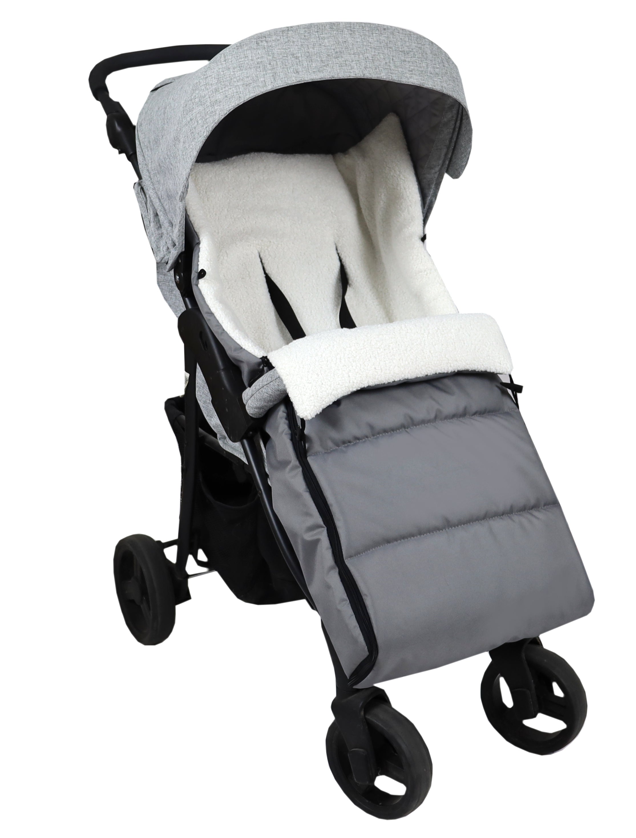 BABYLUX Bouclé Fußsack Kinderwagen 90cm Winter Schlafsack für Buggy, Babyschale BF4 Grau + Boucle Ecru
