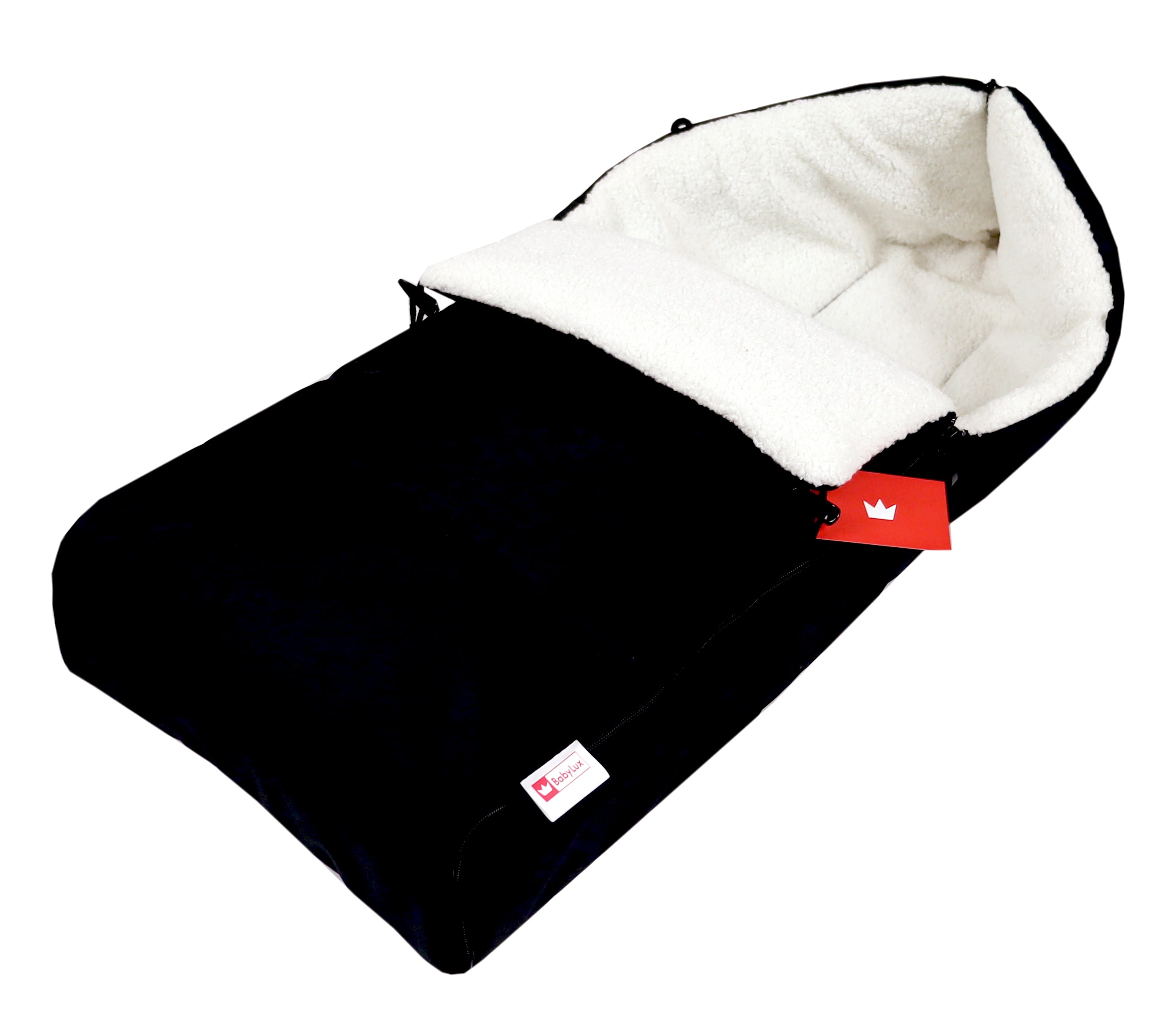 BABYLUX Bouclé Fußsack Kinderwagen 90cm Winter Schlafsack für Buggy, Babyschale BF5  Schwarz + Boucle Ecru