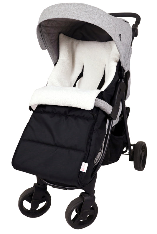 BABYLUX Bouclé Fußsack Kinderwagen 90cm Winter Schlafsack für Buggy, Babyschale BF5  Schwarz + Boucle Ecru