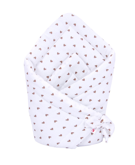 BABYLUX Einschlagdecke Musselin BABYHÖRNCHEN 75 x 75 cm Baby Neugeborene D3 Herzen Braun