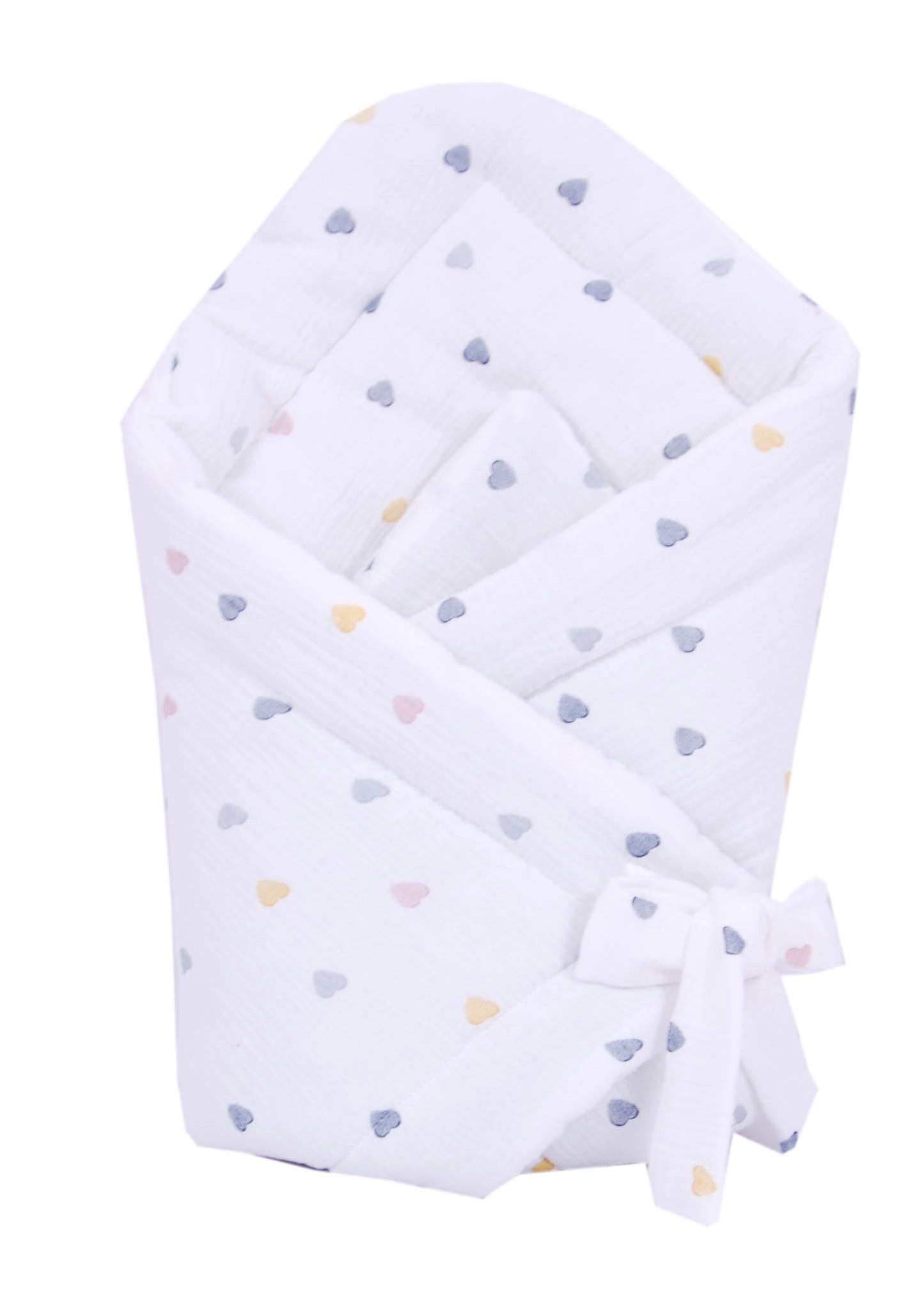 BABYLUX Einschlagdecke Musselin BABYHÖRNCHEN 75 x 75 cm Baby Neugeborene D4 Bunte Herzen