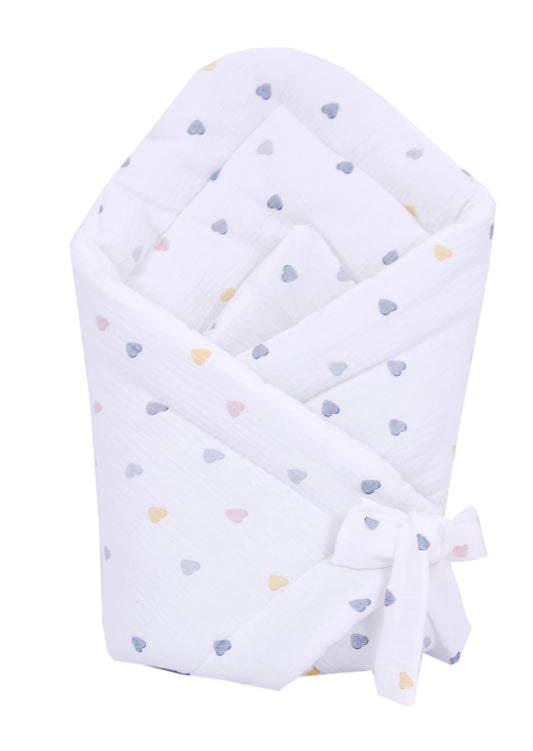BABYLUX Einschlagdecke Musselin BABYHÖRNCHEN 75 x 75 cm Baby Neugeborene D4 Bunte Herzen