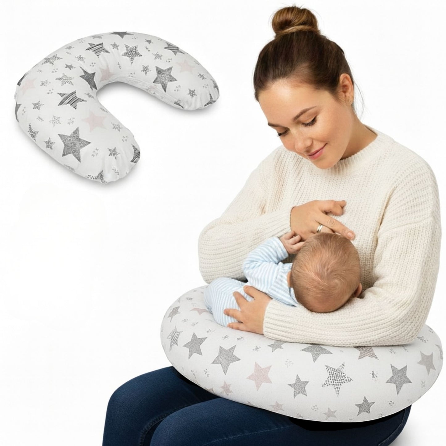 EMI&SAM Stillkissen Klein 60x50cm Stützkissen für Mutter und Baby 19. Sterne Rosa