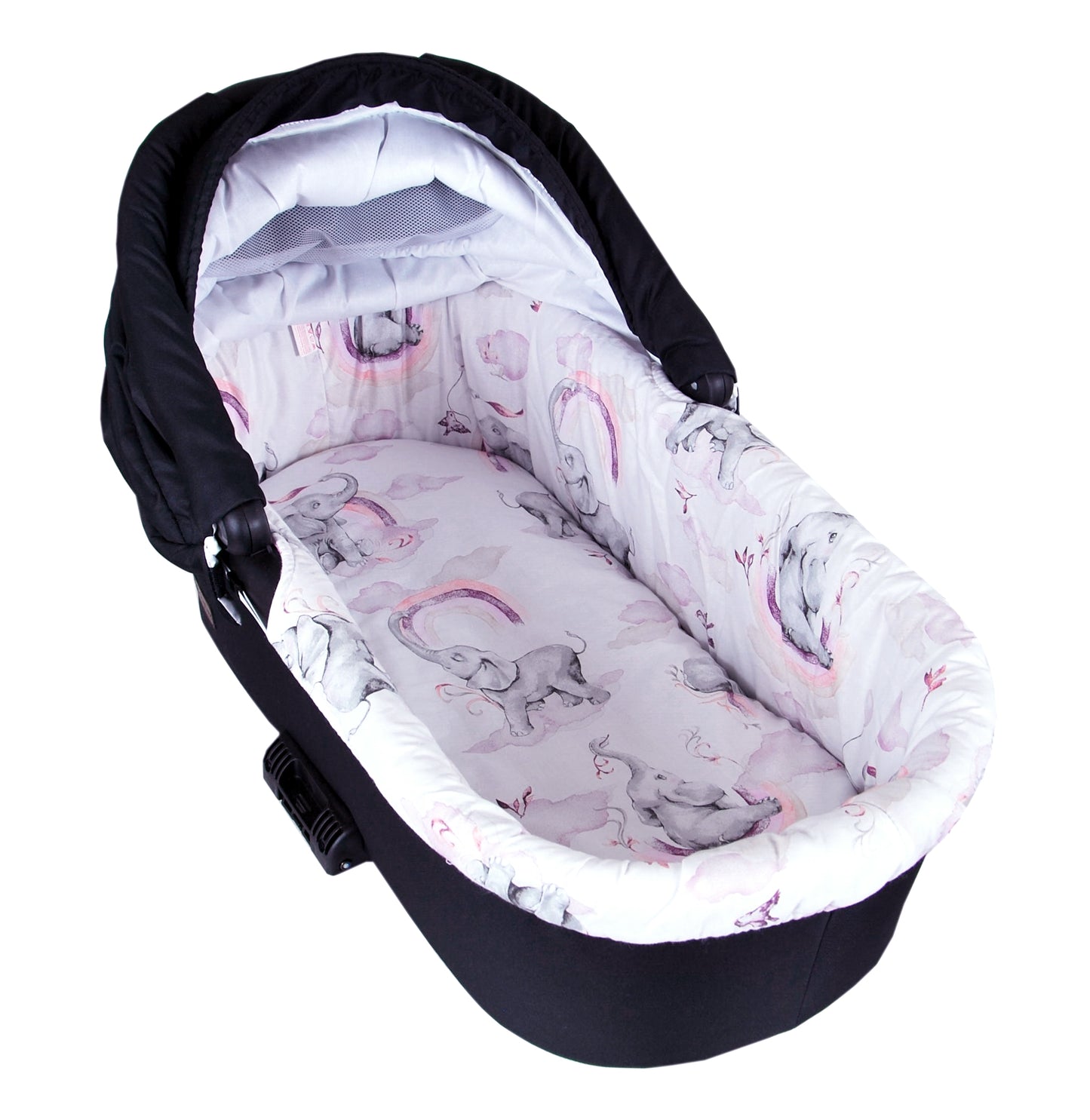 BABYLUX Nestchen für Kinderwagen BABYWANNE Matratze 2Tlg Set W17 - Rosa + Elefanten