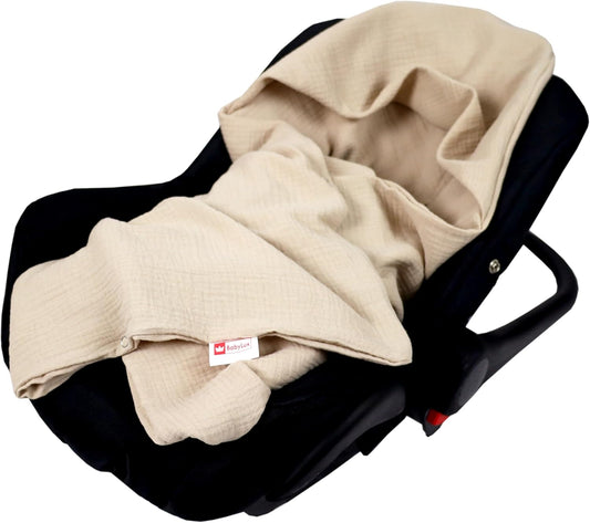 Babylux Musselin Einschlagdecke mit Kapuze – 90x90 cm 100% Baumwolle – Atmungsaktiv & Leicht