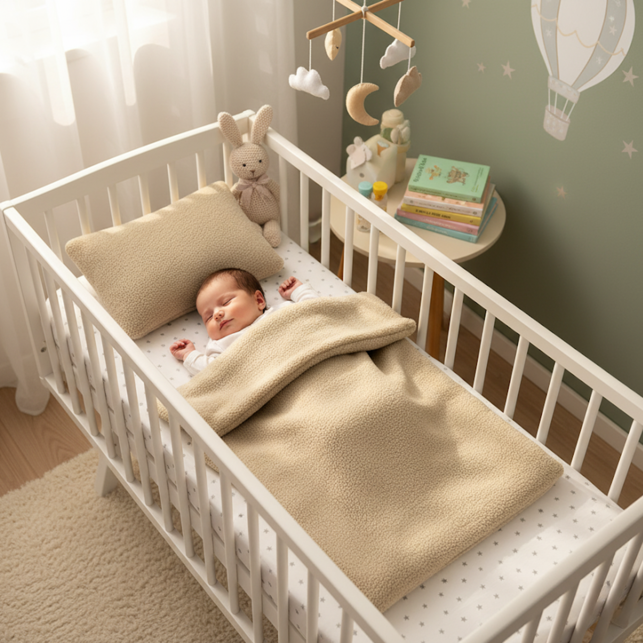 Babylux Kuscheldecke BOUCLÉ 60x75 cm + Kissen – Winter Babydecke für Kinderwagen & Bett – Weich, Warm BD - Beige