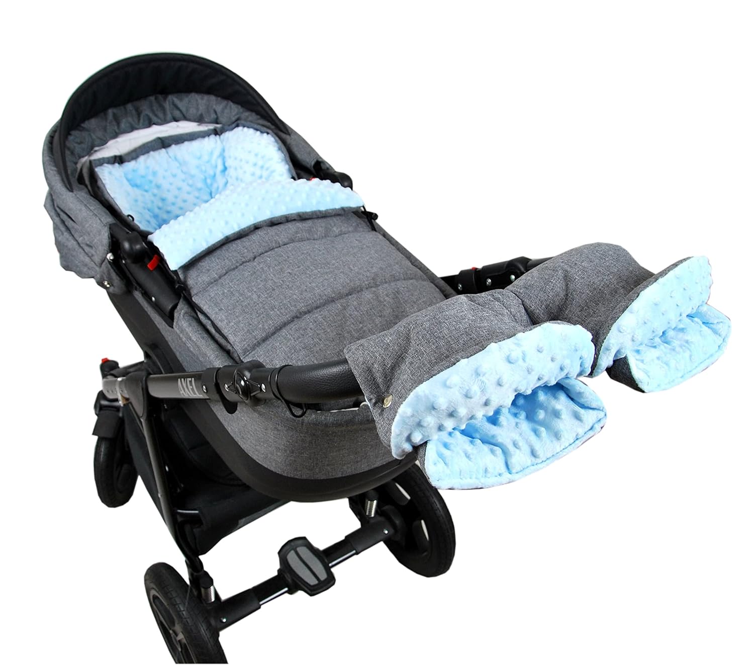 BABYLUX Fußsack 90cm MINKY Kinderwagen Buggy Grau + Blau mit Handmuff