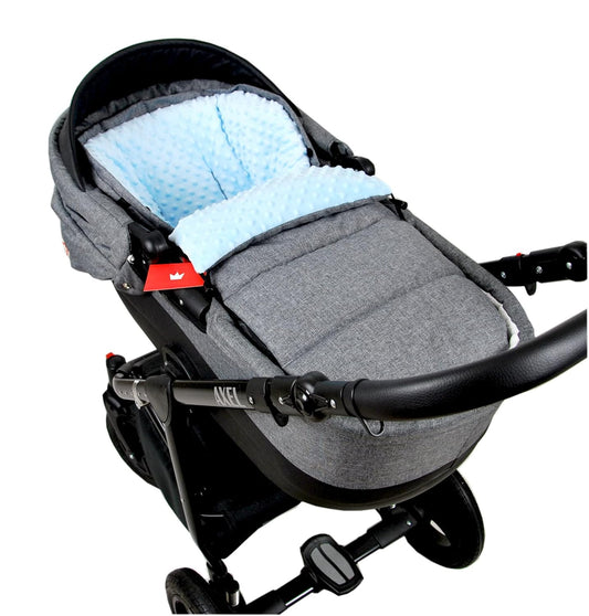 BABYLUX Fußsack 90cm MINKY Kinderwagen Buggy Grau + Blau mit Handmuff