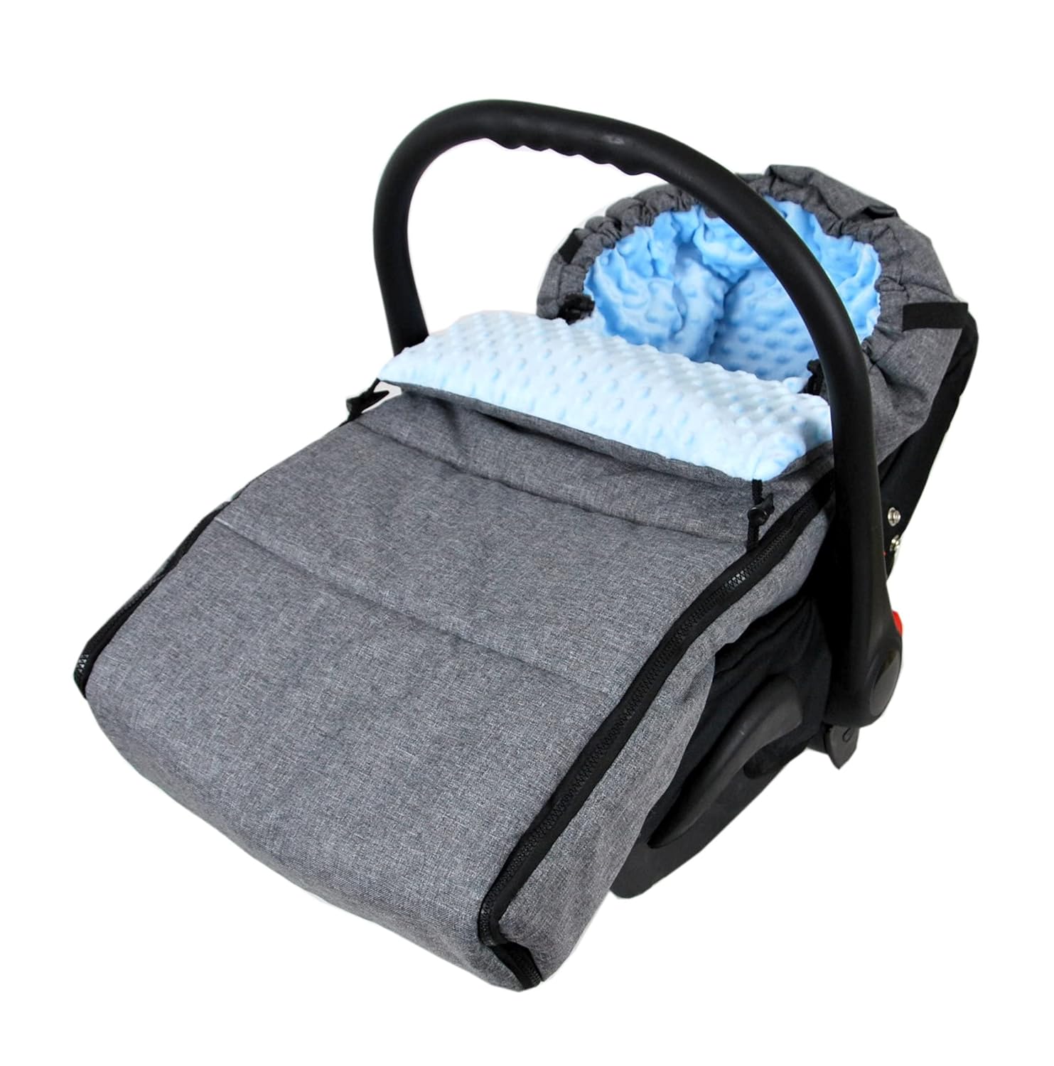 BABYLUX Fußsack 90cm MINKY Kinderwagen Buggy Grau + Blau mit Handmuff