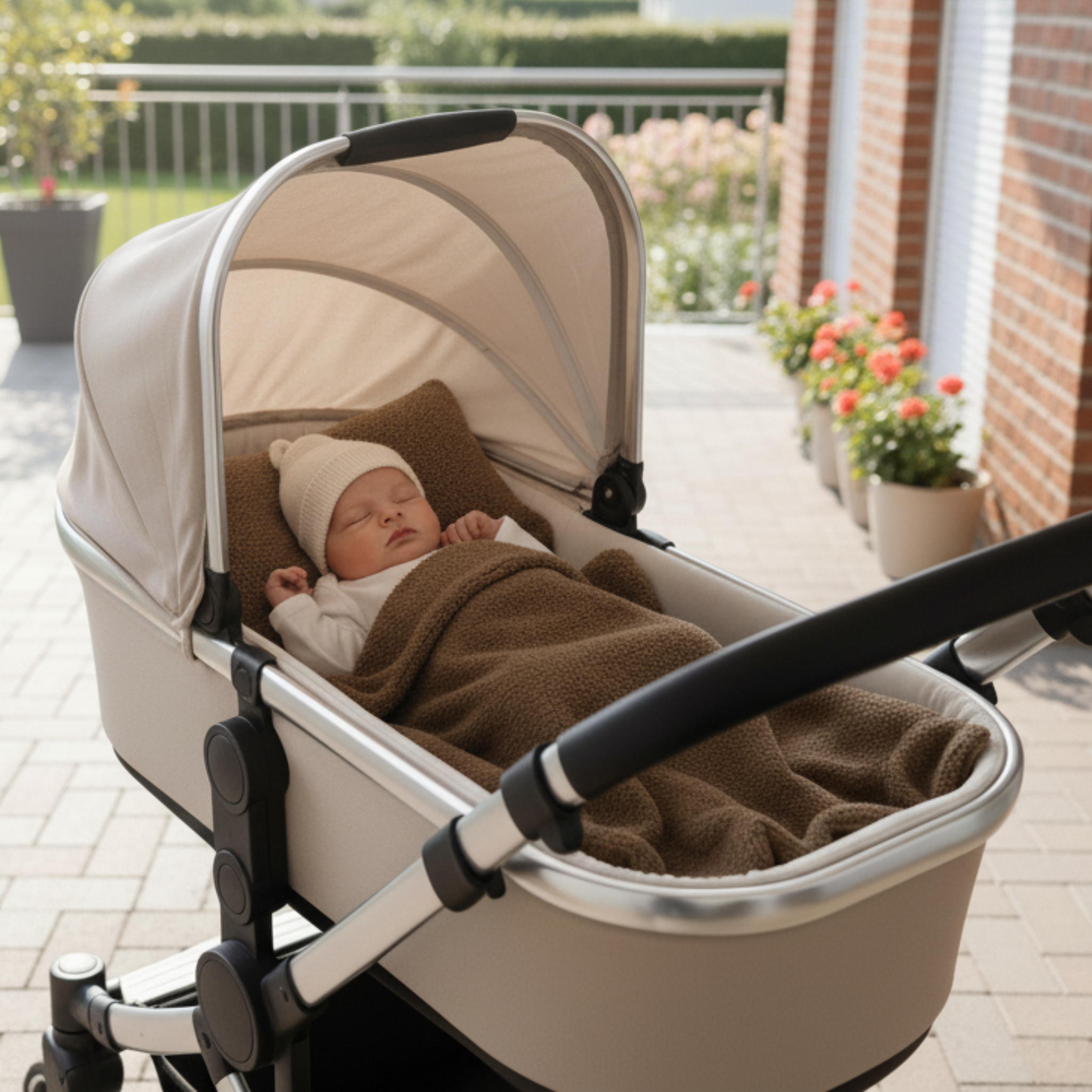 Babylux Kuscheldecke BOUCLÉ 60x75 cm + Kissen – Winter Babydecke für Kinderwagen & Bett – Weich, Warm BD - Braun