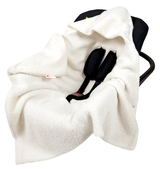 BabyLux Warme Einschlagdecke Bouclé 80x80 cm mit Kapuze für Babyschale Autositz