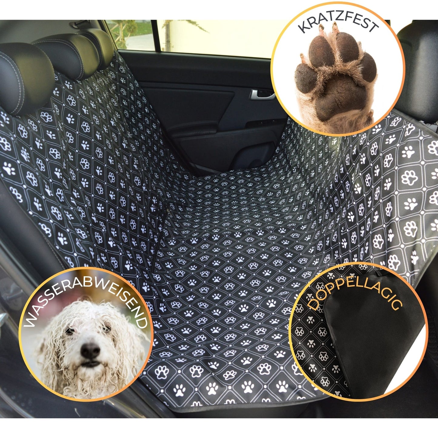 Hunde Autodecke Hundedecke Rückbank Kofferraum Schutz Autoschondecke 4. Grau - Pfoten/Knochen