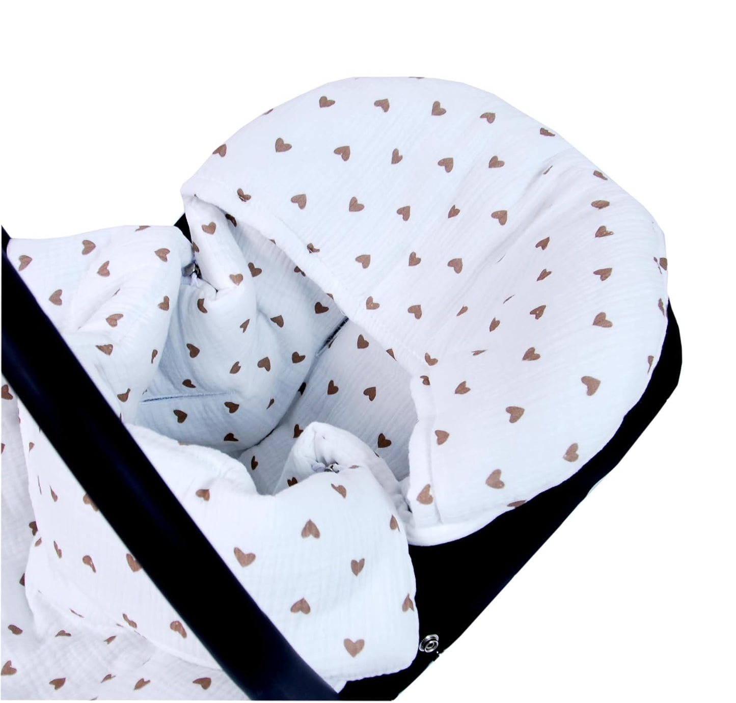 BabyLux Fußsack 90cm Musselin Babyschale Buggy Kinderwagen md3 - Musselin Herzen Braun