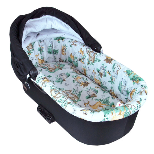 BABYLUX Nestchen für Kinderwagen BABYWANNE Matratze 2Tlg Set W15 - Grün + Waldtiere