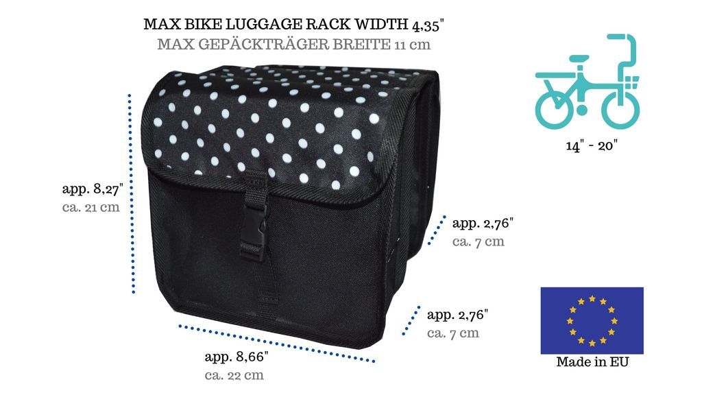 FAHRRADTASCHE Fahrrad 14-20'' Kinder Satteltasche Doppel 5. Mini -Polka Dots