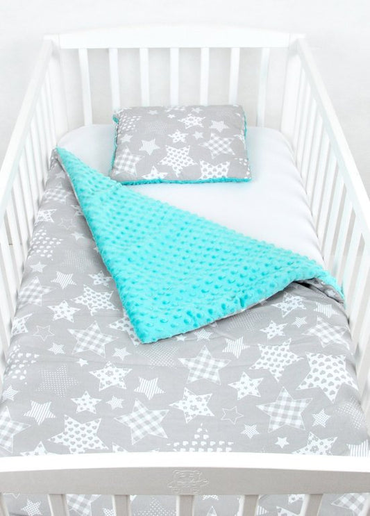 BABYLUX Babydecke Krabbeldecke MINKY Decke 75x100 cm mit Kissen 1K. Minze + Ster