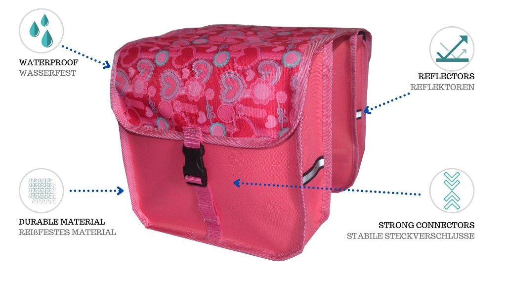 fahrradtasche für 20 zoll fahrrad FAHRRADTASCHE Fahrrad 14-20'' Kinder Satteltasche Doppel 43. Herzen Rosa
