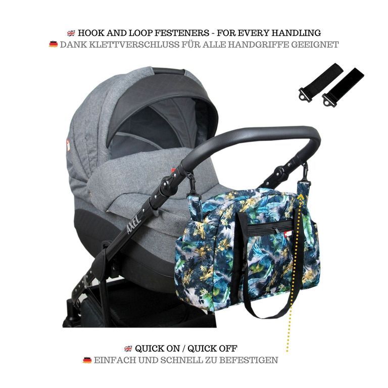 BabyLux Wickeltasche COLORFUL Kinderwagen Buggy Große 84. Schwarz + Minze
