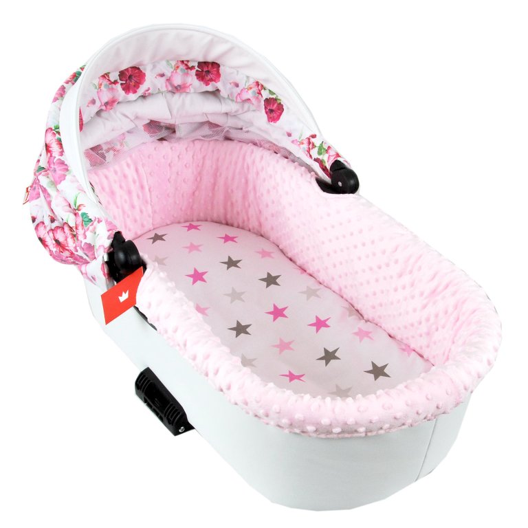 BABYLUX Nestchen für Kinderwagen BABYWANNE Matratze 2Tlg Set W10 - Rosa + Sterne