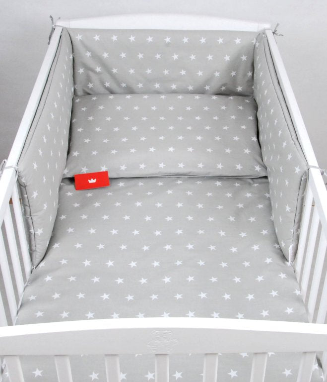 BABYLUX Bettumrandung NESTCHEN mit Kopfschutz 210 x 30 cm 91. Sterne Grau