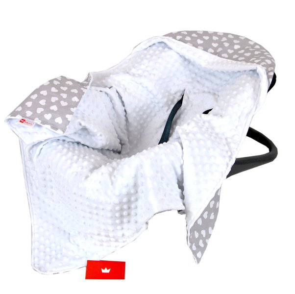 BabyLux EINSCHLAGDECKE 90x90 cm Babyschale Minky Decke 7. Weiß + Herzen