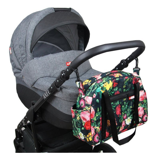 BabyLux Wickeltasche COLORFUL Kinderwagen Buggy Große 76. Schwarz + Rosa