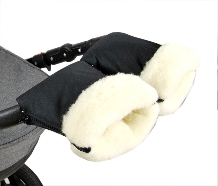 BabyLux Handmuff für Kinderwagen MUFF Reißverschluss MR11 Schwarz + Wolle