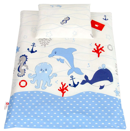 BABYLUX 2 tlg. Set Bezug für Kinderwagen Bettwäsche  60x78cm 74. Fische Blau