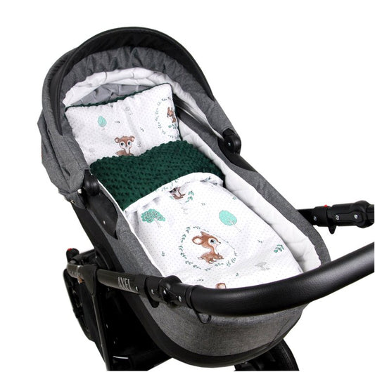 BABYLUX Babydecke MINKY PLÜSCH Kinderwagen 75x60cm MP120A. Wald Reh + Grün