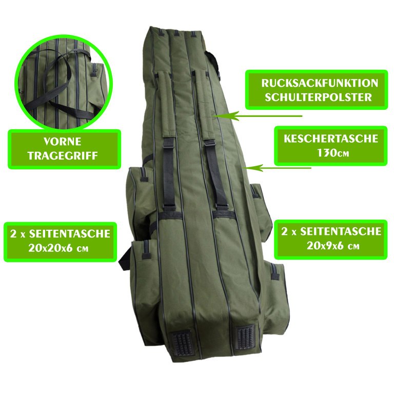 WITAN Rutenfutteral PREMIUM RUTENTASCHE Angeltasche Angeln Tasche 3 Kammer 190cm
