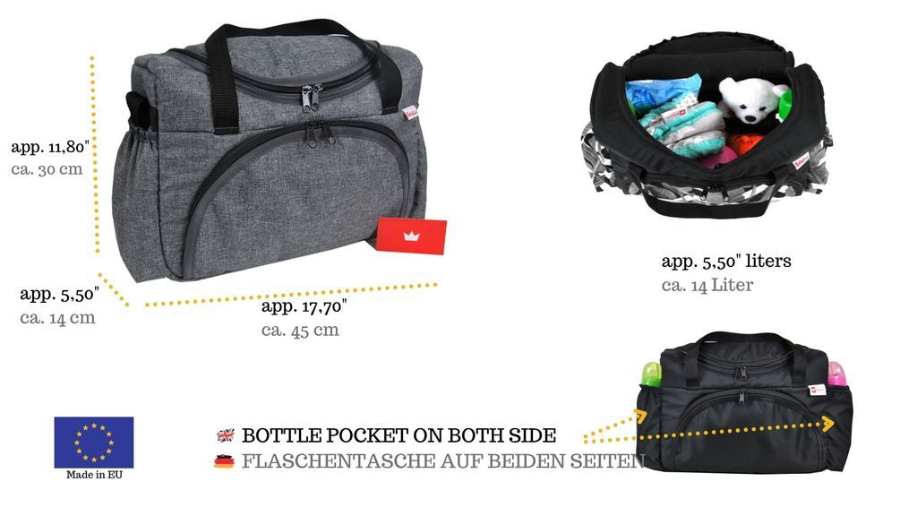 BabyLux Wickeltasche Kinderwagentasche Pflegetasche S3 55. Grau dunkel