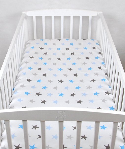 BABYLUX Spannbetttuch 70 x 140 cm Baby SPANNBETTLAKEN Baumwolle Kinderbett 94. Sterne Blau