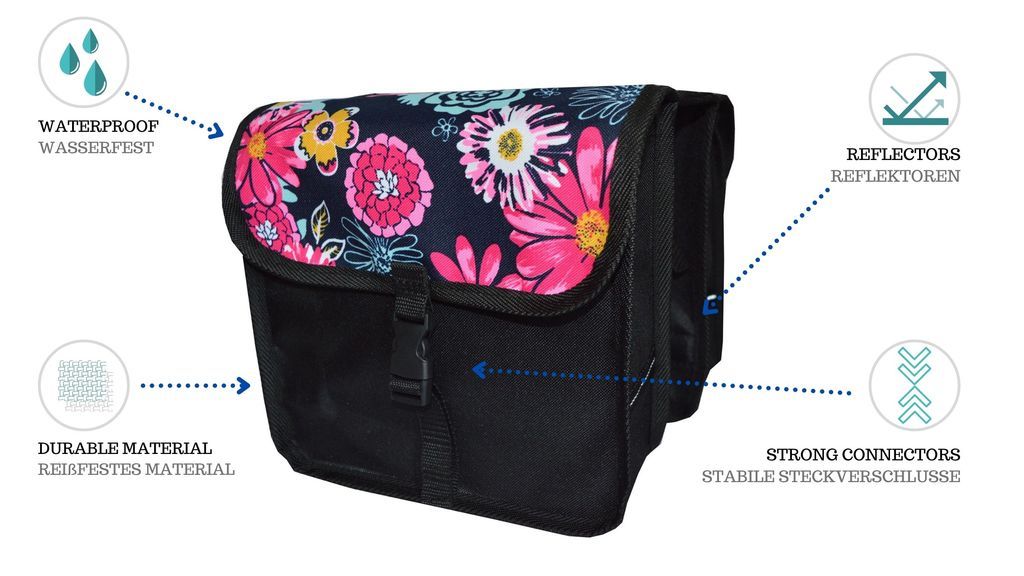 FAHRRADTASCHE Fahrrad 14-20'' Kinder Satteltasche Doppel 8. Mini - Blumen