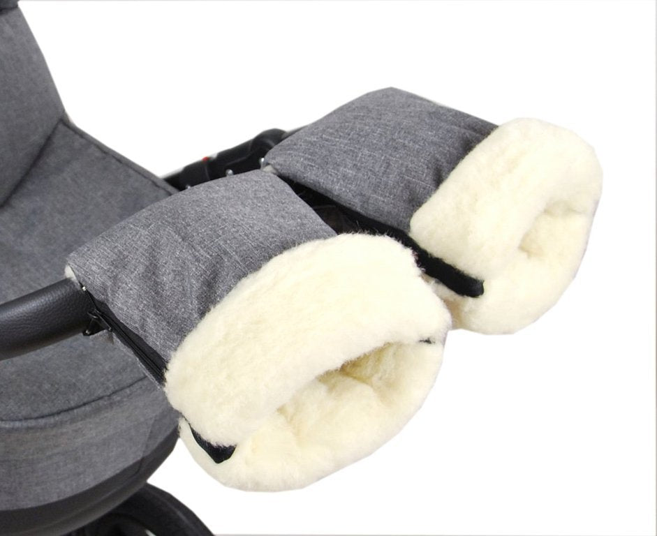 BabyLux Handmuff für Kinderwagen MUFF Reißverschluss MR55 Grau55 + Wolle