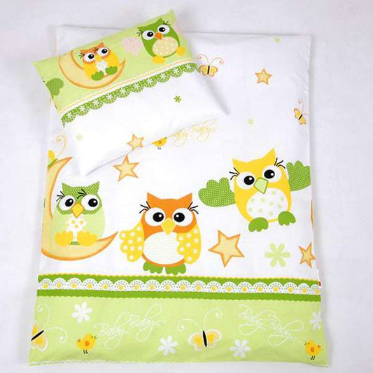 BABYLUX 2 tlg. Set Bezug für Kinderwagen Bettwäsche  60x78cm 55. Eule Grün