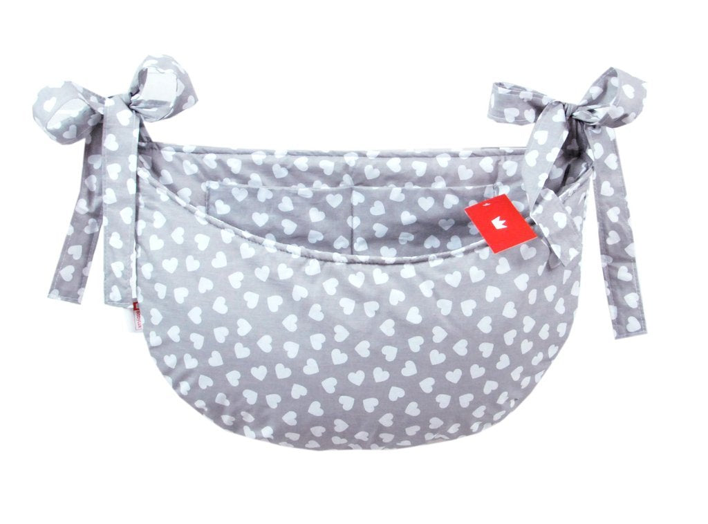 BABYLUX Babybetttasche Organizer BETTTASCHE Spielzeugtasche 95. Herzen Grau