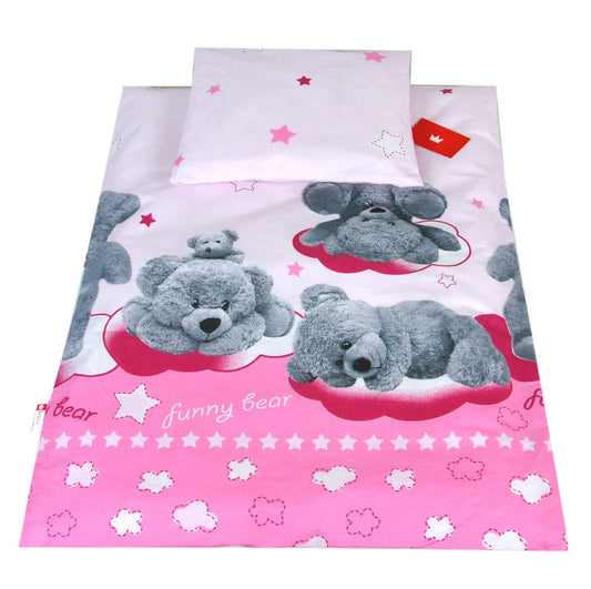 BABYLUX 2 tlg. Set Bezug für Kinderwagen Bettwäsche  60x78cm 88. Rosa Bär