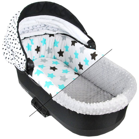 BABYLUX Nestchen für Kinderwagen BABYWANNE Matratze 2Tlg Set W8. Grau + Sterne