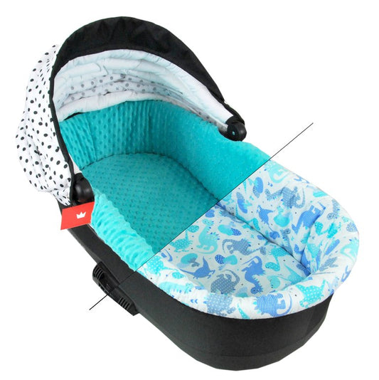 BABYLUX Nestchen für Kinderwagen BABYWANNE Matratze 2Tlg Set W1 - Minze + Dino