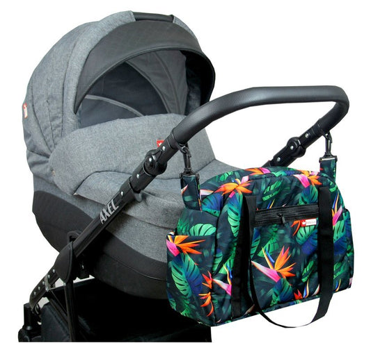 BabyLux Wickeltasche COLORFUL Kinderwagen Buggy Große 82. Schwarz + Tropic