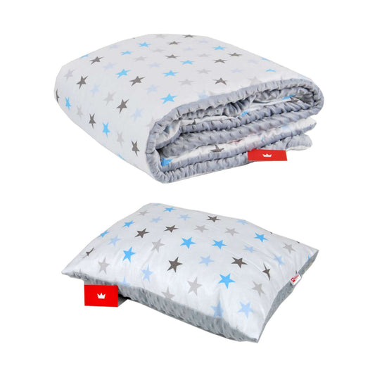 BABYLUX Kuscheldecke 100 x 150 cm Decke Kinderdecke 4. Grau + Sterne mit Kissen