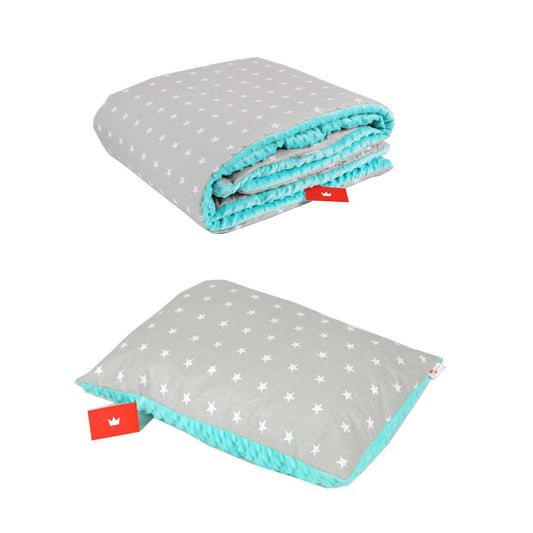 BABYLUX Kuscheldecke 100 x 150 cm Decke Kinderdecke 3. Minze + Sterne mit Kissen