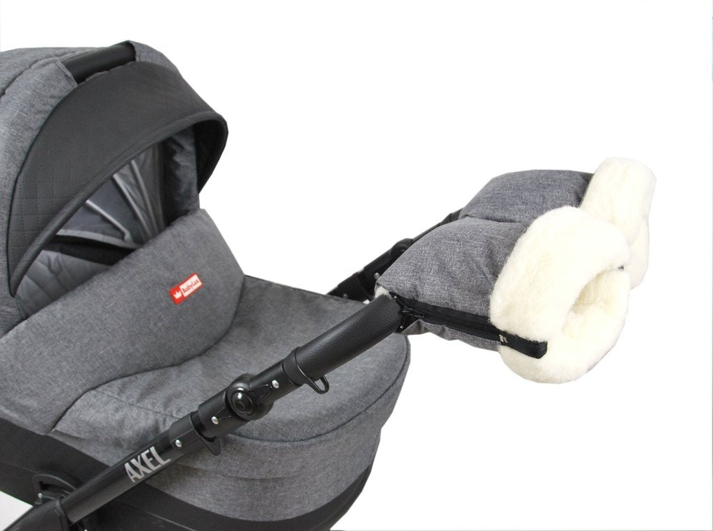 BabyLux Handmuff für Kinderwagen MUFF Reißverschluss MR55 Grau55 + Wolle