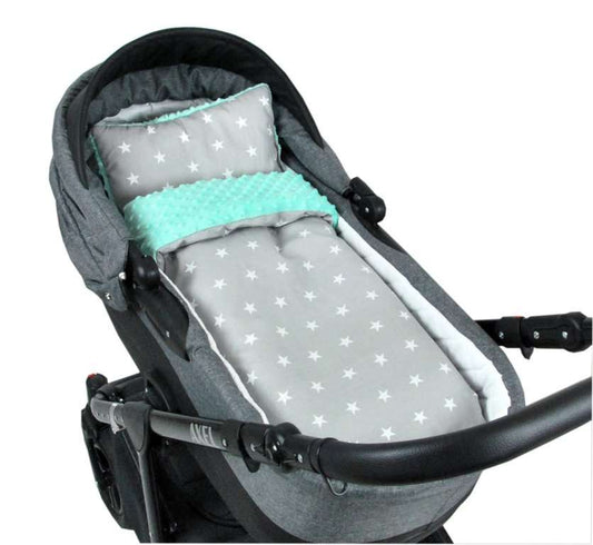 BABYLUX Babydecke MINKY PLÜSCH Kinderwagen 75x60cm MP91-Minze+Sterne Grau