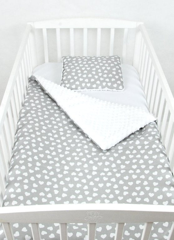 BABYLUX Babydecke Krabbeldecke MINKY Decke 75x100 cm mit Kissen 14K. Weiß + Herz