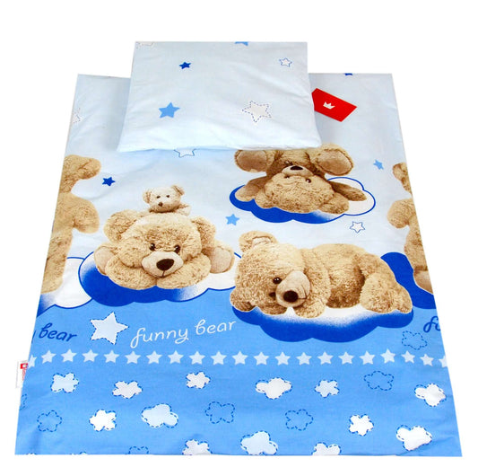 BABYLUX 2 tlg. Set Bezug für Kinderwagen Bettwäsche  60x78cm 86. Funny Bear Blau